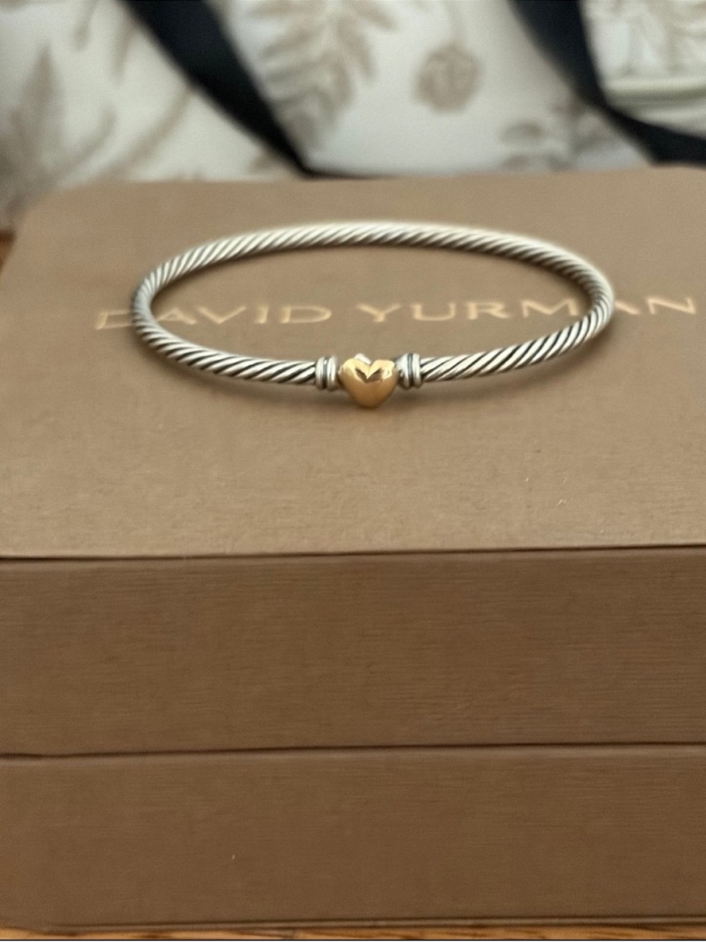 David Yurman Two-Tone Cable Bracelet with Gold Heart - Picture 4 of 8